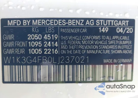 2020 Benz A-Class A220 4Matic 4Matic from USA, damaged, VIN W1K3G4FB0LJ237021
